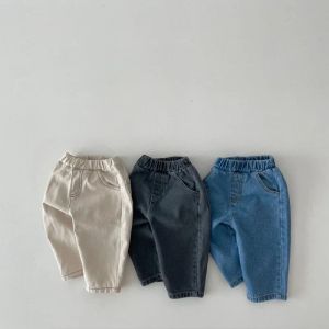 Broek 2023 herfst nieuwe baby casual broek vaste kinderen broek pocket pocket denim broek mode kinderen harem broek voor boy girl broek