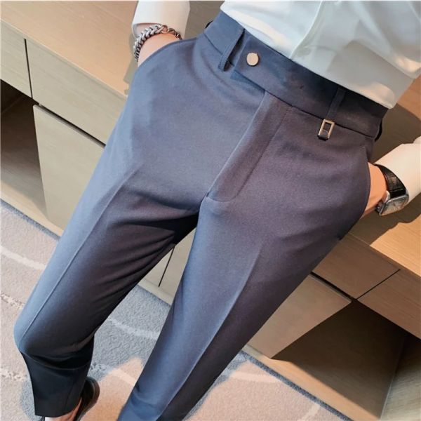 Pantalon 2023 automne nouveau solide Solide Casual Pant Pantal Men de Business polyvalent simple pantalon social formel Office Slim Fit Suit Pantal