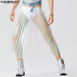 Pantalon 2023 hommes jupes patchwork brillant taise élastique transparent pantalon unisexe pantalon plissé streetwear mode homme bas