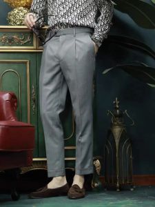 Pantalon 2023 hommes printemps été nouveau costume d'affaires décontracté pantalon hommes bureau robe sociale pantalon mâle coupe ajustée cheville longueur pantalon I276
