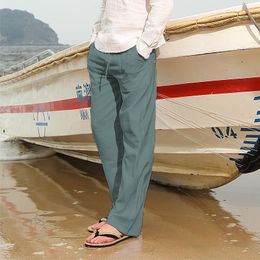 Pants 2023 hommes coton lin pantalon été couleur unie respirant lin pantalon mâle Streetwear décontracté multipoche lâche plage pantalon