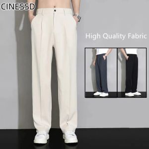 Pantalones 2023 nuevos pantalones de traje para hombres pantalones casuales pantalones de negocios de pierna ancha sólidos ropa de calle recta de moda tela cómoda de gran tamaño