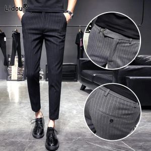 Pantalon 2023 Spring and Automne Men's Stripe Stripe Checkered Zipper Pocket Button Fashion Casual Elegant Commuter Casual Suit Pantal