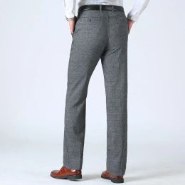 Pantalons 2023 Été intermédiaire et âgé des hommes âgés Highwaist Highwaist Straight Baggy Business Business Cotton Linen Suit Pantal