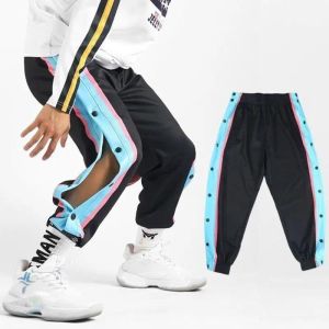 Broek 2023 y2k heren sportbroek zijknoppen broek volledig open los trendy wide been casual strap basketbal sportbroek streetwear