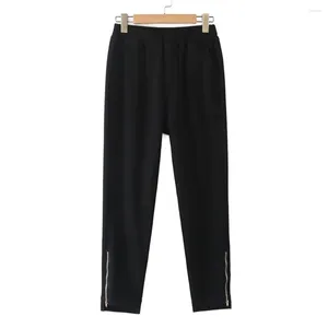 Pantalones 2024 Ropa de otoño Mujeres Lápiz Tallas grandes Casual Satén Estiramiento Negro Slim Cremallera Pierna Apertura Fondos Curvos