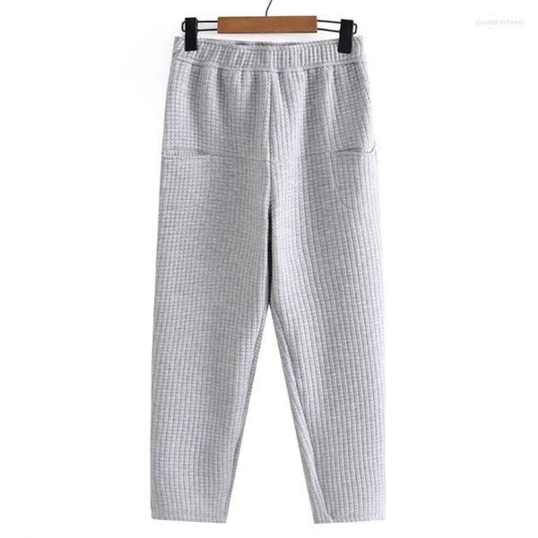 Pantalon 4XL grande taille Harem femmes vêtements Simple basique 3D Plaid matelassé garder au chaud taille élastique cheville longueur pantalon