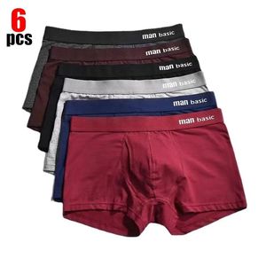 Broek 6 stks/partij Herenondergoed Boxer Hoge Kwaliteit Katoenen Slipje Heren Effen Kleur Ademend Boxershorts Sexy Rood Slipje Maat M3xl