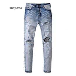 Pantalon amiirii jeans violet masque jean mode 2024 Demin Mens Summer Fashion Brand Hole Elastic Slim Fit Casual 1z1x