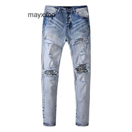 Broek amiirii paarse jeans heren mode Jean 2024 demin heren zomermode merk gat elastisch slanke fit casual a189