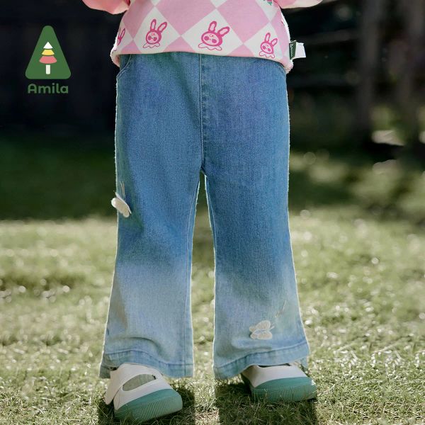 Pantalones Amila 2024 Pantalones nuevos para niñas de primavera Vacada de alta calidad Sendero Irregular Mesh Mesh Pequeño mariposa de bota de botas de bota