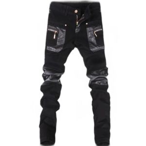 Pantalons Automne et hiver 2022 Nouveau pantalon en cuir noir Show Pantalon en cuir pour hommes Mode moto pour hommes Pantalon slim polyvalent