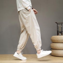 Pantalon Baggy Cotton Linen Pantalon Harem Men 2022 Style coréen Vintage Men de bande Femme Hip Hop Plus taille Pantalone de la jambe large taille Pantalone