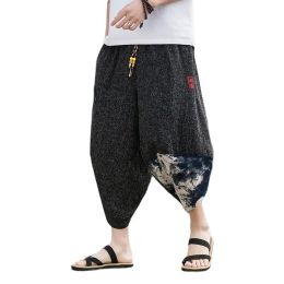 Pantalon Baggy pantalon large homme Style Harajuku pantalon Hip Hop homme longueur mollet Vintage pantalon croisé pantalon Streetwear noir gris 5XL
