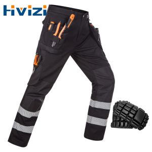Pantalon noir de travail lourd pantalons de travail aux genoux avec de nombreuses poches zip
