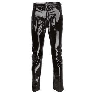 Broek Zwart Party Stage Performance Slim Fit Biker Kunstleer Broek Glanzende Pvc Latex Broek Mode Motorfiets Herenbroek