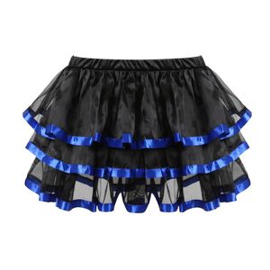 Pantalon Bleu Satin Garniture Noir Adulte Tulle Jupe Lolita Femmes Tutu Jupe Jupon Sexy Gothique Jupe Clubwear Jupes Femmes Grande Taille 6xl