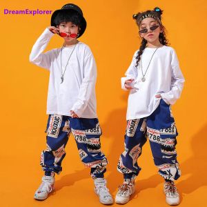 Pantalons garçons hip hop top cargo pantalon filles sweat-shirt graffiti joggers vêtements sets kids street danse wear enfant jazz costume streetwear