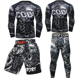 Pantalones nuevos camisetas para hombres+pantalones trajes de rastreo 3D estampado de piel apretada de la piel del gimnasio del gimnasio MMA Rashguard Top Bjj Fitness entrenamiento de entrenamiento