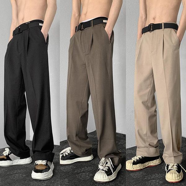 Pantalones Pantalones de traje marrón/caqui/negro para hombre, pantalones de vestir para hombre de la sociedad de la moda, pantalones de pierna ancha rectos sueltos coreanos, pantalones para hombre M2XL