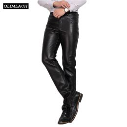 Pantalon Business Casual SheepSkin Gétille Pantalon Men Vêtements 2018 Nouveau pantalon en cuir naturel chaud Streetwear Man Man