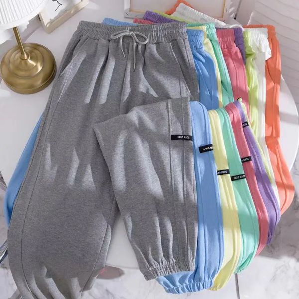 Pantalones de chándal informales de Color caramelo para mujer, pantalón holgado con cordón en la cintura, ropa de calle para correr, verano y otoño