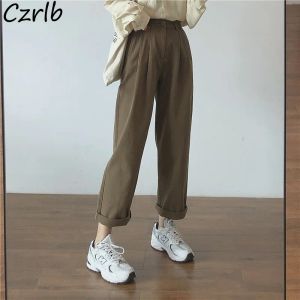 Broek lading casual broek vrouwen esthetische flodderige anklellengte rits zipper vlieg hoge taille allmatch Koreaanse stijl femme ins prevalent populair