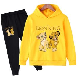 Pantalon dessin animé animaux graphiques Simba kids vêtements de coton costume filles dessin animé lion king hoodies pantalon 2pcs coas