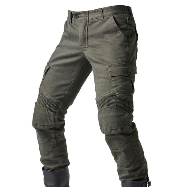 Pantalon décontracté moto noir vert jean équipement d'équitation en plein air pantalon chaud avec équipement de protection pantalon extensible genouillères amovibles # g3