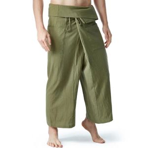 Pants Casual Pants Pantalon de pêcheur thaïlandais été solide cordon jambes larges poches homme lin décontracté lâche hommes pantalons d'arts martiaux
