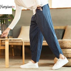 Pantalones de estilo chino pantalones rayado para hombre algodón transpirable pantalones de pierna ancha bifurcación flores casuales pantalones de moda