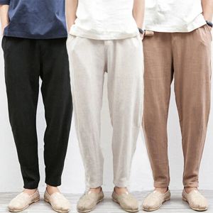 Pantalon chinois traditionnel mâle de plage de plage chanvre pantalon de crampon lâche