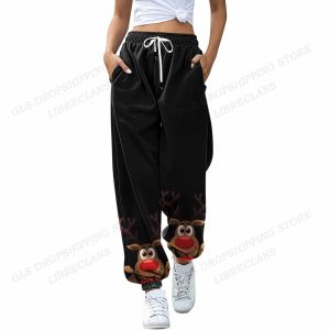 Pants Pantalons de noël femmes mode Joggers pantalon large taille haute pantalon droit bonhomme de neige pantalon Cargo flocon de neige pantalon de survêtement bas