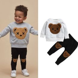 Broek Citgeett Autumn Kids Boys Girls Tracksuit Desets Sets Cartoon Bear Gedrukte pullover Sweatshirt Tops Pants met lange mouwen bedrukt