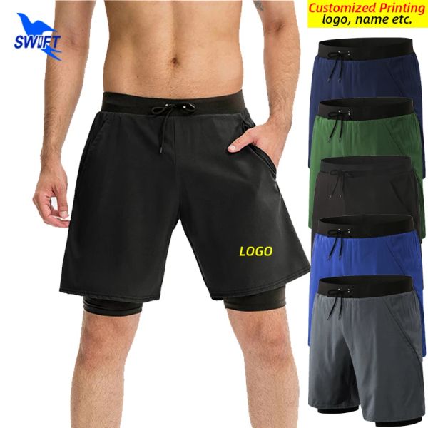 Pantalon personnaliser les logo hommes 2 en 1 short de course avec des collants de sport plus longs