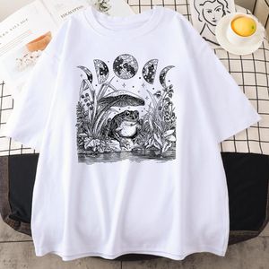 Pantalon mignon Cottagecore esthétique grenouille champignon lune sorcière t-shirt hommes col rond coton été Oneck t-shirt vêtements surdimensionné hommes t-shirt