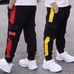 Pants Eachin Boys Pants Kids Trousers Cotton Sweatpants Elastic Waist Casual Patchwork Multipocket Korean Pants Fashion Teenage Pants