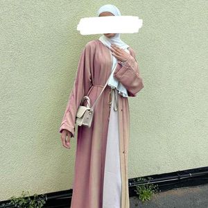 Broek Eid Open Abaya Effen Crinkle Satijn Islamitische Kleding Moslim Dubai Kimono Abaya's voor Vrouwen Ramadan Bescheiden Kaftan Party Vest