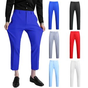 Pantalones Elásticos Banquete para Hombres Europa y Estados Unidos Moda de Gran Tamaño Todo Casual Guapo Pantalones de Vestir Delgados de Nueve Puntos