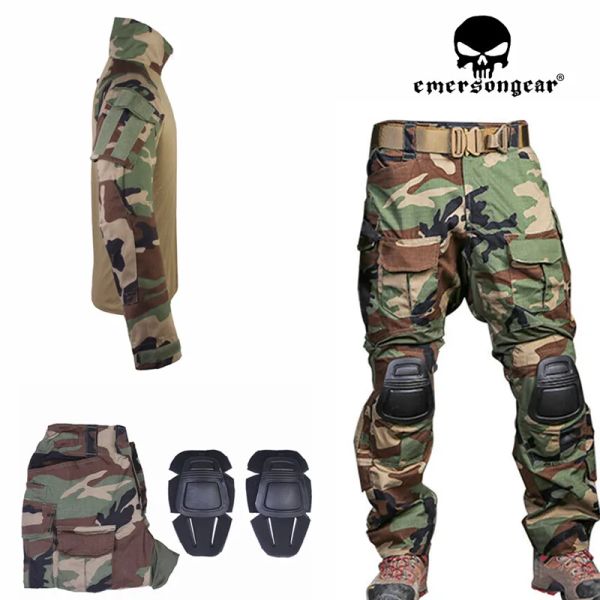 Pantalones hombres emersgoar Airsoft militar bdu uniforme de combate emerson táctico gen3 camisa pantalones rodillas bosque