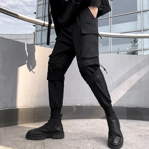 Pantalon Mode pantalon Cargo noir hommes Joggers Streetwear vêtements coréens Hip Hop Punk maigre sarouel Style Safari pantalon décontracté