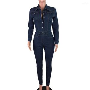 Pantalon mode moulante à manches longues en coton, combinaison en jean, combishort en Denim pour femme, grande taille 3XL, élégante, barboteuse, 2023