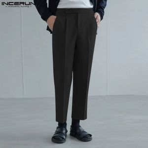 Pants Mode offre spéciale Pantalon INCERUN hommes solide ample Pantalon droit décontracté semi-élastique simple plissé Ninepoint pantalon S5XL