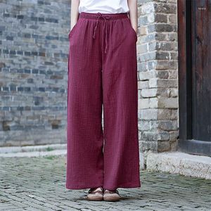 Pantalon mode jambe large pour femmes taille haute coton lin Palazzo Pantalon ample décontracté Pantalon Vintage Femme