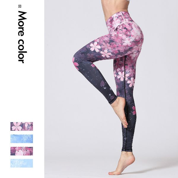 Pantalon Imprimé Floral Gym Fitness Yoga Leggings Femme Taille Haute Workout Sport Collants Femmes 201014
