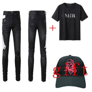 Broek voor mannen Women Fashion Jeans Designer Jeans Slim-Leg Jean Black White T Shirt Casual Street Shorts Mouw Shirts 8 Styles Hip Hop Zipper Gat gewassen Pant Maat 29-38