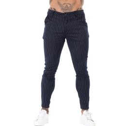 Pants GINGTTO hommes maigre Chino pantalons décontractés noir rayure pantalon maigre coupe ajustée extensible taille haute nouveautés vêtements masculins 3119