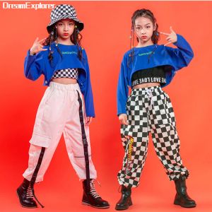 Pantalons Girls Plaid Crop Sweatshirt Joggers Hip Hop Vêtements Hop Enfants pour enfants Top Top Pantalon Street Dance Wear Child Jazz Dacewear Costume