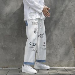 Broek Graffiti jeans heren trendy merk losse rechte Koreaanse versie van de trend van oversized overalls negen punten op de joggingbroek