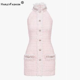 Pantalon harleyfashion femmes strass rose tweed robe sans dos